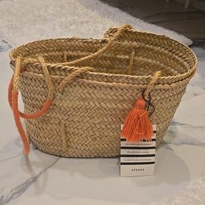 Sezane Panier Straw Tote with Coral Accents, Tassel, Woven, Casual, VGUC